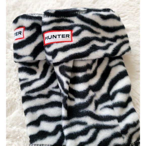 Hunter Kids Girl's XS (US 11-13) Fleece Welly Zebra Print Cuffed Sock Inserts - Picture 2 of 7